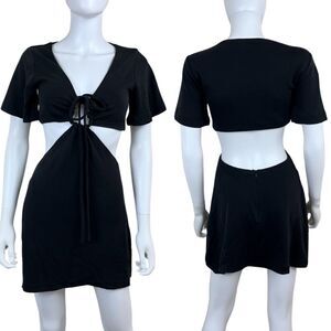 Third Form Women Size 2 Black Double Crossed Cutout Jersey Knit Mini Dress